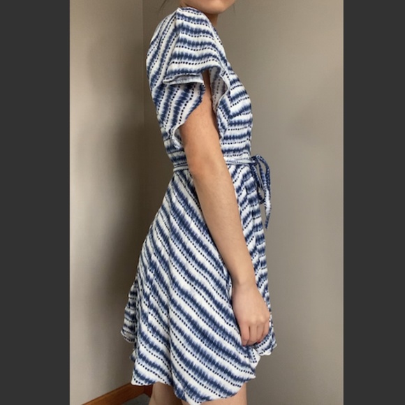 Blue Tie Dye Pattern Short Sleeve A Line Dress - Picture 2 of 7